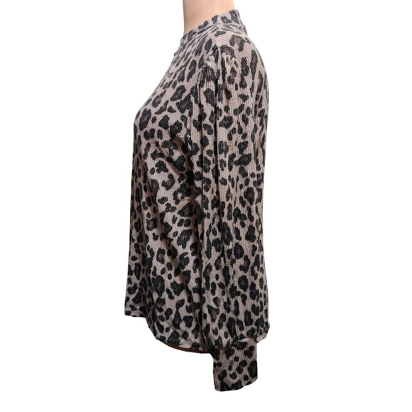 Maurices XL Leopard Print Ribbed Stretch Knit Mock Neck Long Sleeve Top Blouse - Picture 4 of 8